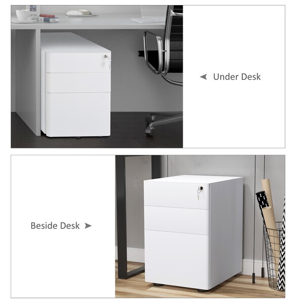 Vinsetto Fully Assembled 3 Drawer Steel Metal Filing Cabinet Lockable Rolling Vertical File Cabinet White