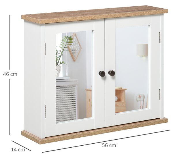 Kleankin Mirror Cabinet for Bathroom Mirror Cupboard Wall Mounted Storage Cupboard with Double Door and Adjustable Shelf, White