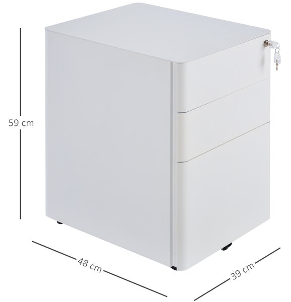 Vinsetto Fully Assembled 3 Drawer Steel Metal Filing Cabinet Lockable Rolling Vertical File Cabinet White