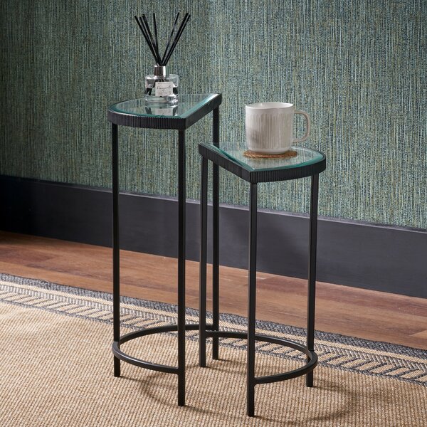 Marazzi Half Moon Side Tables, Bevelled Glass Black