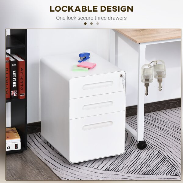 Vinsetto Fully Assembled 3-Drawer Mobile File Cabinet Lockable All-Metal Rolling Vertical File Cabinet White Aosom UK