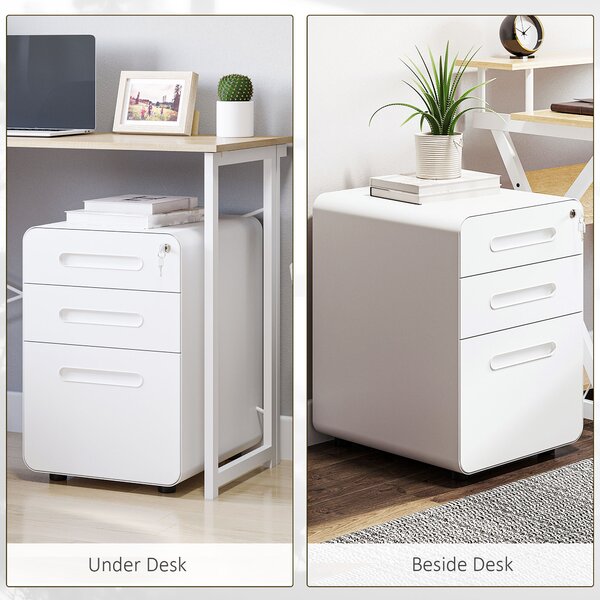Vinsetto Fully Assembled 3-Drawer Mobile File Cabinet Lockable All-Metal Rolling Vertical File Cabinet White Aosom UK