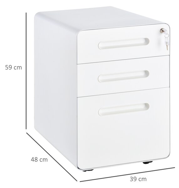 Vinsetto Fully Assembled 3-Drawer Mobile File Cabinet Lockable All-Metal Rolling Vertical File Cabinet White Aosom UK