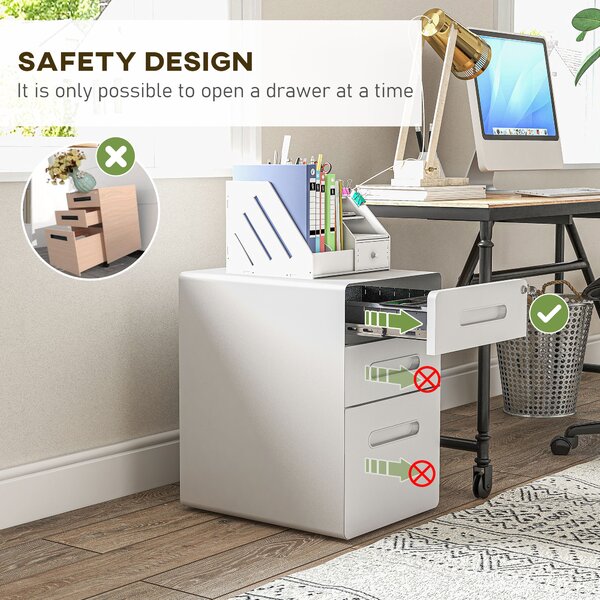 Vinsetto Fully Assembled 3-Drawer Mobile File Cabinet Lockable All-Metal Rolling Vertical File Cabinet White Aosom UK