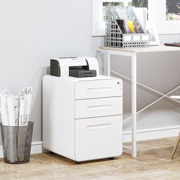 Vinsetto Fully Assembled 3-Drawer Mobile File Cabinet Lockable All-Metal Rolling Vertical File Cabinet White Aosom UK