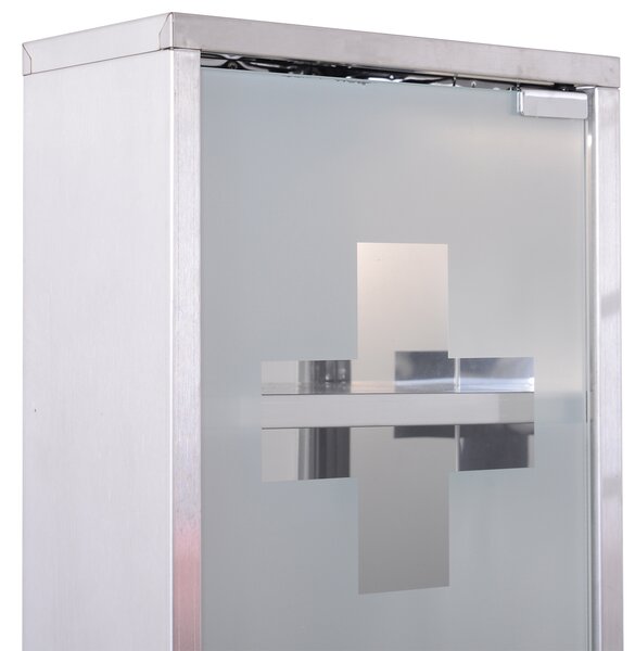 HOMCOM Lockable Medicine Cabinet: Stainless Steel Wall-Mounted Unit with 2 Shelves & Security Glass Door, 48cm Height Aosom UK