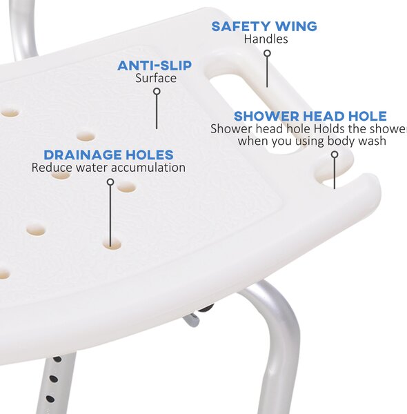 HOMCOM Adjustable Bath Perch: Secure Shower Stool, Bathroom Safety Aid Aosom UK