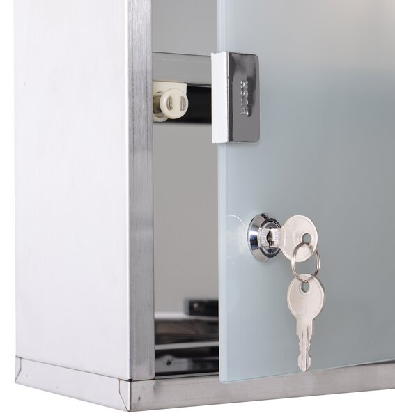 HOMCOM Lockable Medicine Cabinet: Stainless Steel Wall-Mounted Unit with 2 Shelves & Security Glass Door, 48cm Height Aosom UK