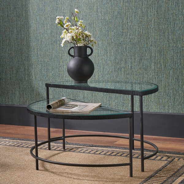 Marazzi Half Moon Coffee Tables, Bevelled Glass Black