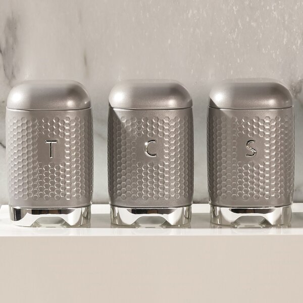 Set of 3 Lovello Grey Tea Coffee and Sugar Canisters