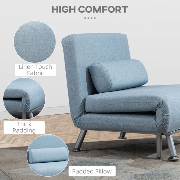 HOMCOM Foldable Single Sofa Bed Chair, Portable Sleeper with Pillow, Lounge Furniture, Blue