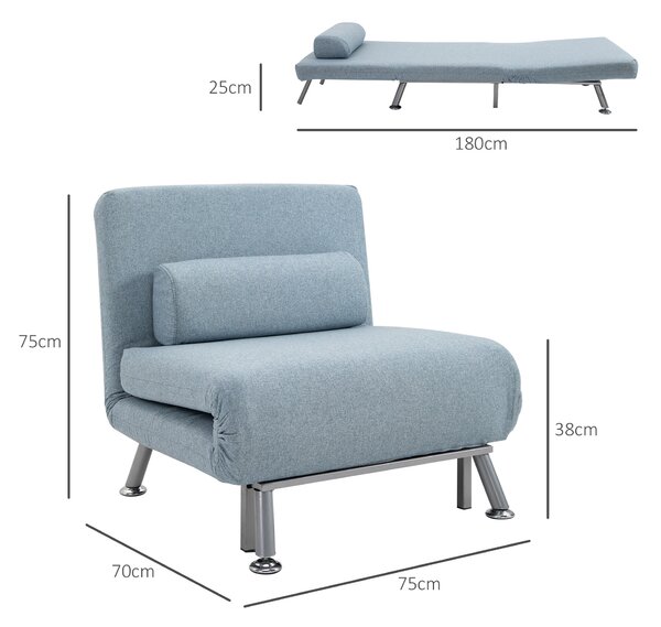 HOMCOM Foldable Single Sofa Bed Chair, Portable Sleeper with Pillow, Lounge Furniture, Blue