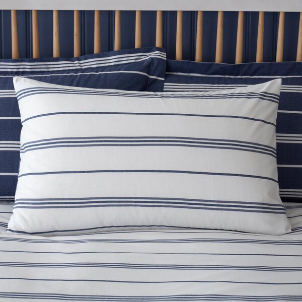 Falmouth Navy Striped Reversible Duvet Cover and Pillowcase Set