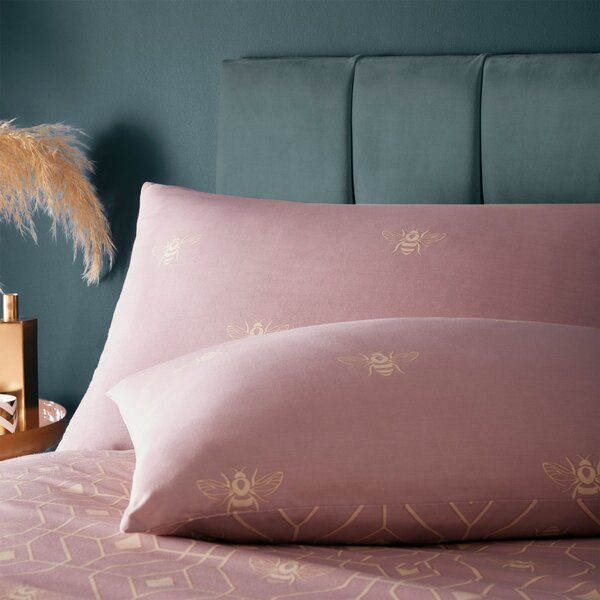 Furn. Pink and Gold Bee Deco Reversible Duvet Cover and Pillowcase Set