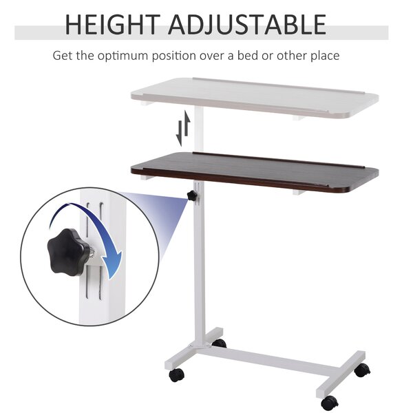 HOMCOM Portable Overbed/Chair Table Sofa Side Notebook Laptop Desk PC Stand Height Adjustable w/ Lockable 4 Castors & Wooden Top - Brown Aosom UK