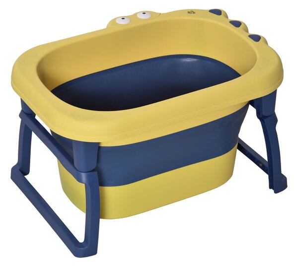 HOMCOM Crocodile Cove: Collapsible Baby Bath with Non-Slip Seat, Portable Design, Sunny Yellow Aosom UK