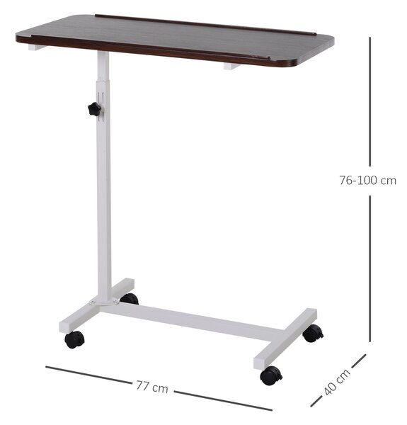 HOMCOM Portable Overbed/Chair Table Sofa Side Notebook Laptop Desk PC Stand Height Adjustable w/ Lockable 4 Castors & Wooden Top - Brown Aosom UK
