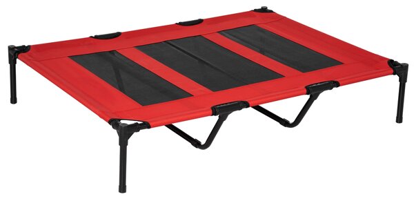 PawHut Elevated Pet Cot: Breathable Mesh Cooling Dog Bed for Indoor & Outdoor Use, X-Large 122x92x23cm, Red