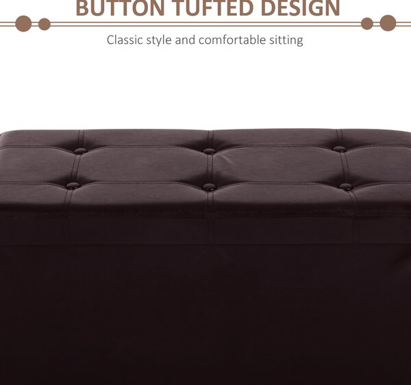 HOMCOM Folding Storage Ottoman, Faux Leather Cube Bench Seat, PU Rectangular Footrest Stool Box, Brown Aosom UK