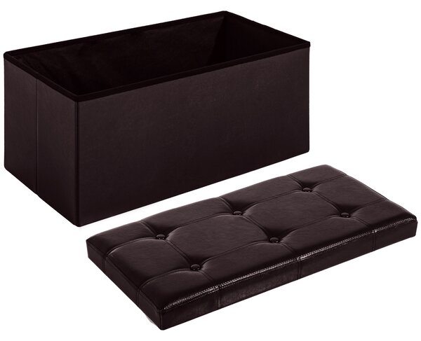 HOMCOM Folding Storage Ottoman, Faux Leather Cube Bench Seat, PU Rectangular Footrest Stool Box, Brown Aosom UK