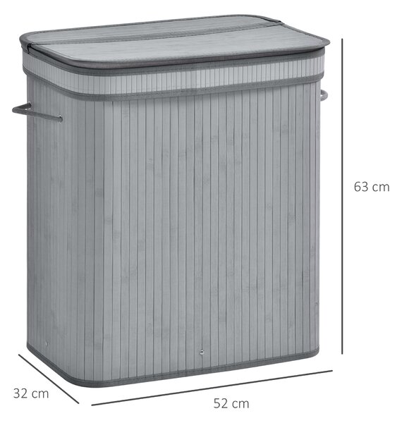 HOMCOM Laundry Basket, 100L Natural Wood, Single Compartment with Flip Lid, Removable Liner, Handles, Grey Aosom UK