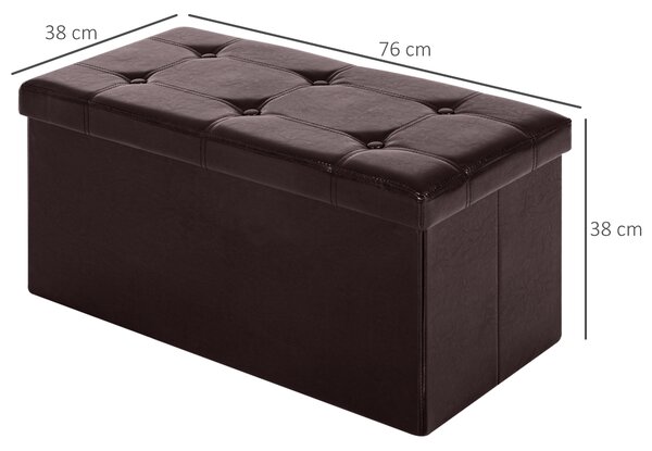 HOMCOM Folding Storage Ottoman, Faux Leather Cube Bench Seat, PU Rectangular Footrest Stool Box, Brown Aosom UK