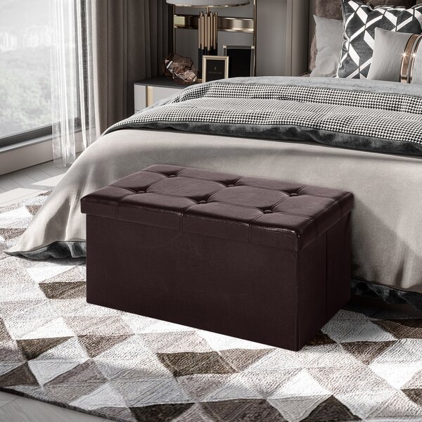 HOMCOM Folding Storage Ottoman, Faux Leather Cube Bench Seat, PU Rectangular Footrest Stool Box, Brown Aosom UK