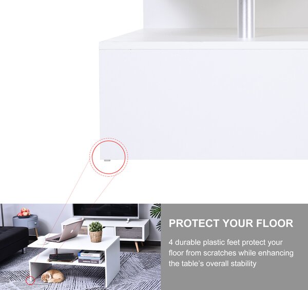 HOMCOM 2-Tier Coffee Table, Modern Rectangular Design Side/End Table with Open Shelf, for Living Room Entryway Hallway, White. Aosom UK
