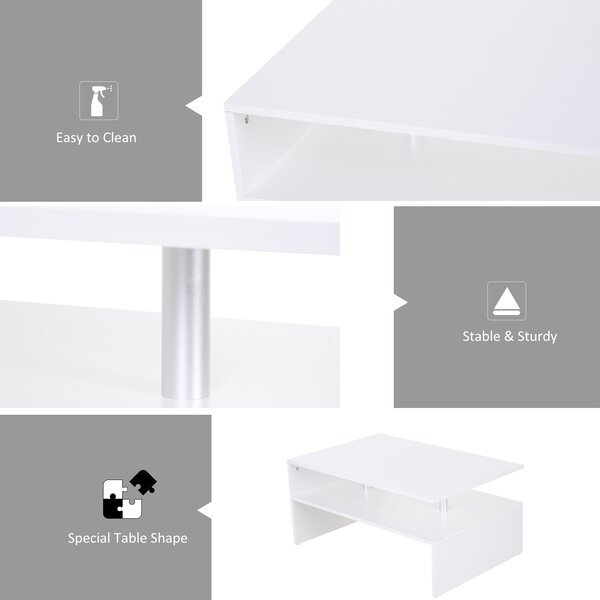 HOMCOM 2-Tier Coffee Table, Modern Rectangular Design Side/End Table with Open Shelf, for Living Room Entryway Hallway, White. Aosom UK
