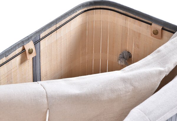 HOMCOM Laundry Basket, 100L Natural Wood, Single Compartment with Flip Lid, Removable Liner, Handles, Grey Aosom UK