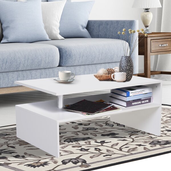 HOMCOM 2-Tier Coffee Table, Modern Rectangular Design Side/End Table with Open Shelf, for Living Room Entryway Hallway, White. Aosom UK