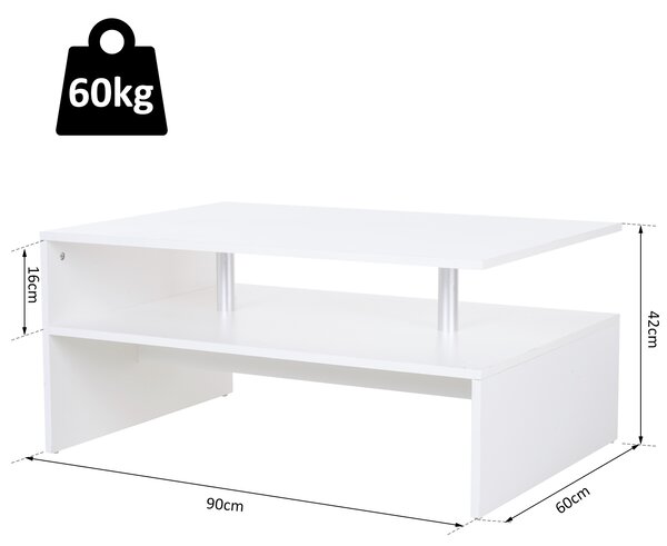HOMCOM 2-Tier Coffee Table, Modern Rectangular Design Side/End Table with Open Shelf, for Living Room Entryway Hallway, White. Aosom UK