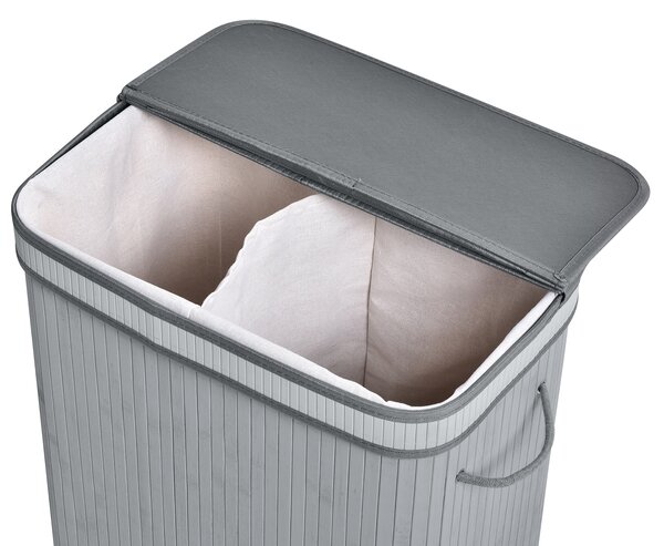 HOMCOM Laundry Basket, 100L Natural Wood, Single Compartment with Flip Lid, Removable Liner, Handles, Grey Aosom UK
