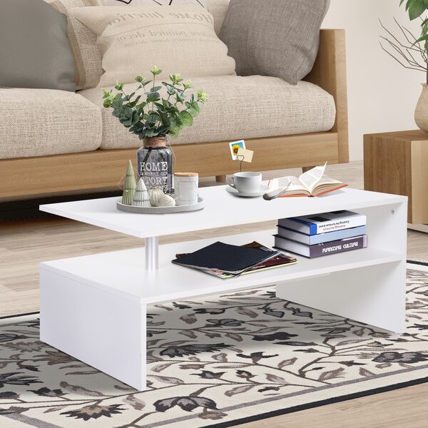 HOMCOM 2-Tier Coffee Table, Modern Rectangular Design Side/End Table with Open Shelf, for Living Room Entryway Hallway, White. Aosom UK