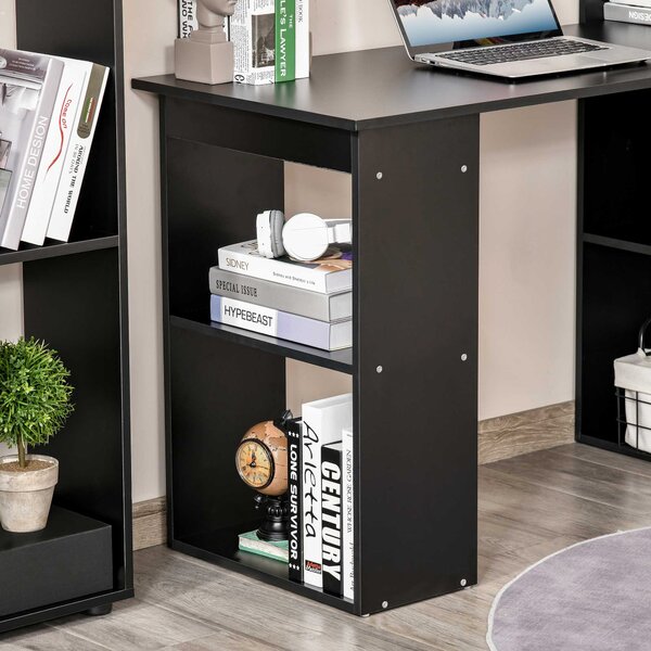 HOMCOM 120cm Modern Computer Desk Bookshelf Writing Table Workstation PC Laptop Study Home Office 6 Shelves Black Aosom UK