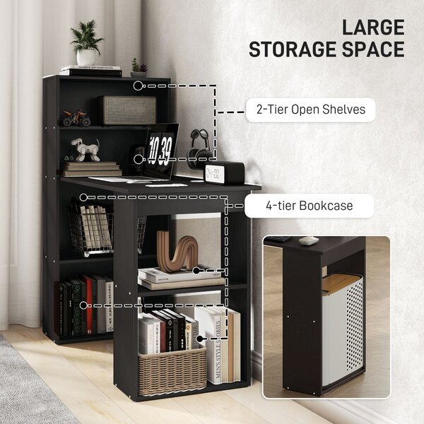 HOMCOM 120cm Modern Computer Desk Bookshelf Writing Table Workstation PC Laptop Study Home Office 6 Shelves Black Aosom UK