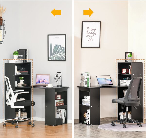HOMCOM 120cm Modern Computer Desk Bookshelf Writing Table Workstation PC Laptop Study Home Office 6 Shelves Black Aosom UK