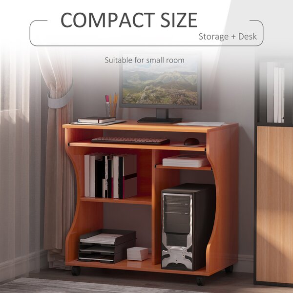 HOMCOM Computer Desk on Wheels, Movable Workstation with Sliding Keyboard Tray, Storage Shelves, 80x48x76cm Aosom UK