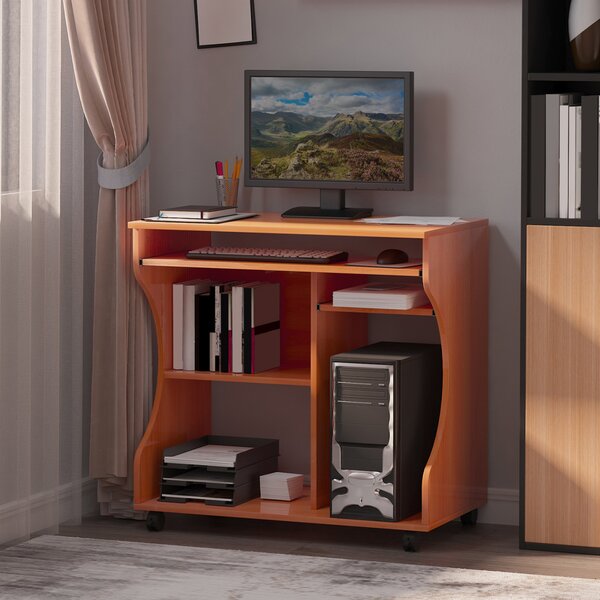 HOMCOM Computer Desk on Wheels, Movable Workstation with Sliding Keyboard Tray, Storage Shelves, 80x48x76cm Aosom UK