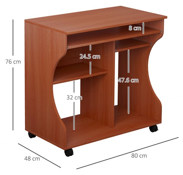 HOMCOM Computer Desk on Wheels, Movable Workstation with Sliding Keyboard Tray, Storage Shelves, 80x48x76cm Aosom UK