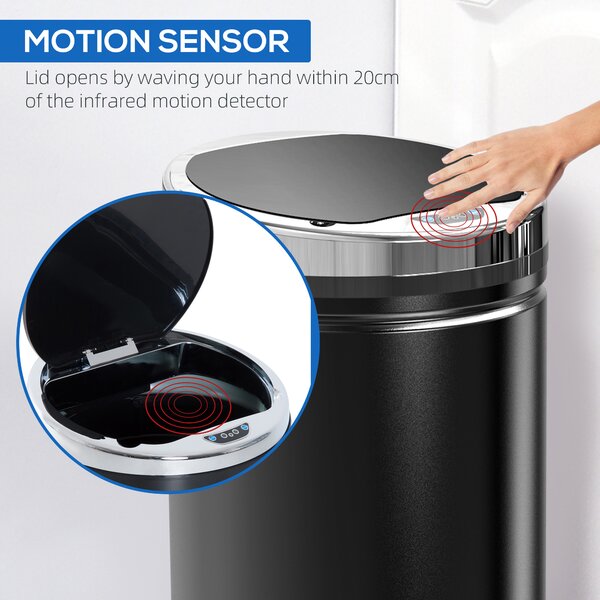 HOMCOM 42L Stainless Steel Sensor Trash Can W/ Bucket-Black Aosom UK