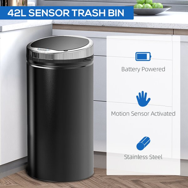 HOMCOM 42L Stainless Steel Sensor Trash Can W/ Bucket-Black Aosom UK