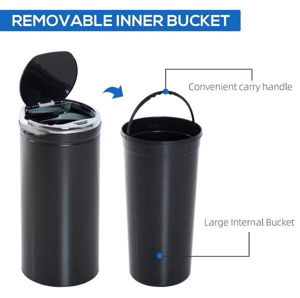 HOMCOM 42L Stainless Steel Sensor Trash Can W/ Bucket-Black Aosom UK