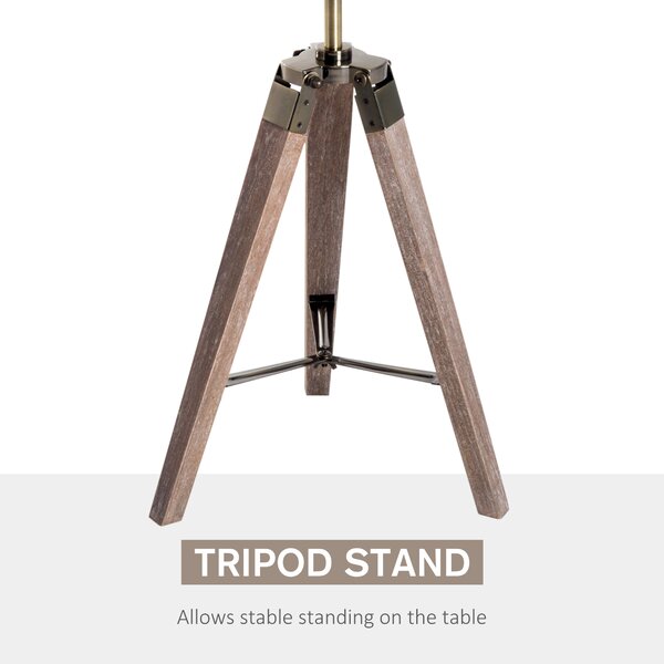 HOMCOM Bedside Light, Vintage Tripod Table Desk Lamp, Spotlight, Brass Antique Searchlight with Folded Wooden Base Aosom UK