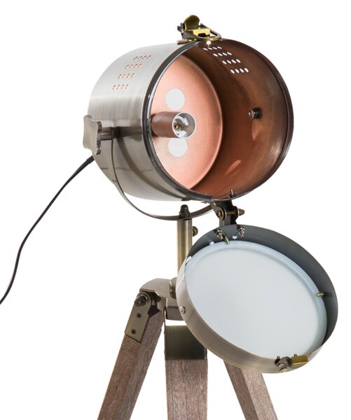 HOMCOM Bedside Light, Vintage Tripod Table Desk Lamp, Spotlight, Brass Antique Searchlight with Folded Wooden Base Aosom UK