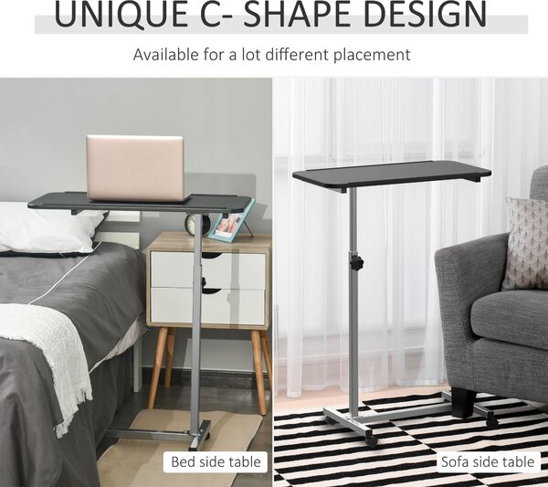 HOMCOM Portable Overbed Table with Wheels, Sofa Side Notebook Laptop Desk, End Tables w/ Height Adjustable, Lockable Castors, Black Aosom UK