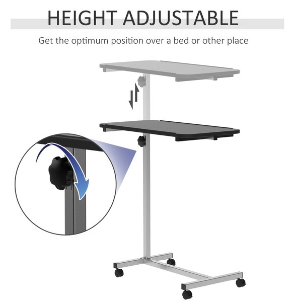 HOMCOM Portable Overbed Table with Wheels, Sofa Side Notebook Laptop Desk, End Tables w/ Height Adjustable, Lockable Castors, Black Aosom UK