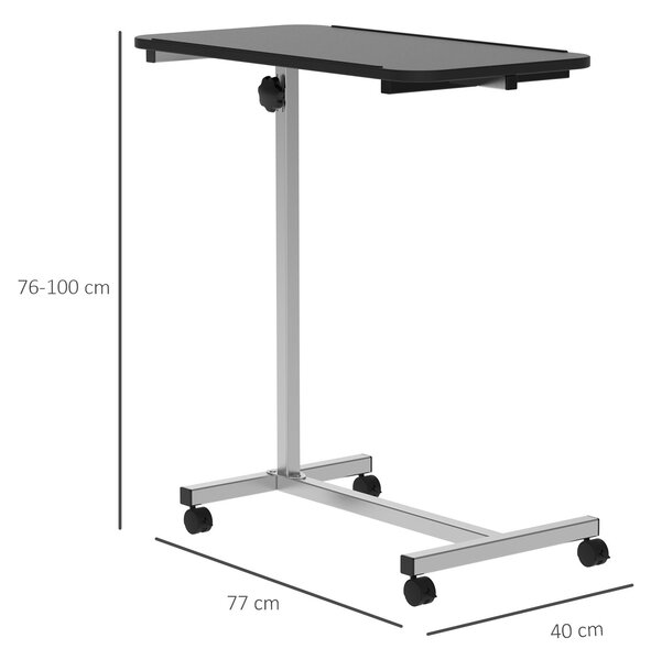 HOMCOM Portable Overbed Table with Wheels, Sofa Side Notebook Laptop Desk, End Tables w/ Height Adjustable, Lockable Castors, Black Aosom UK