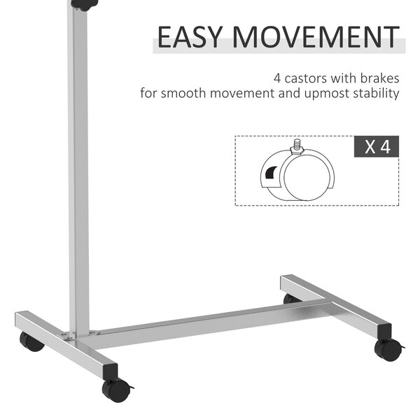 HOMCOM Portable Overbed Table with Wheels, Sofa Side Notebook Laptop Desk, End Tables w/ Height Adjustable, Lockable Castors, Black Aosom UK