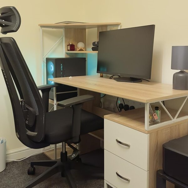 HOMCOM Office Table with Drawers & Shelves, Desk with Shelves, PC Workstation for Home Office, Study Furniture, Wooden Aosom UK